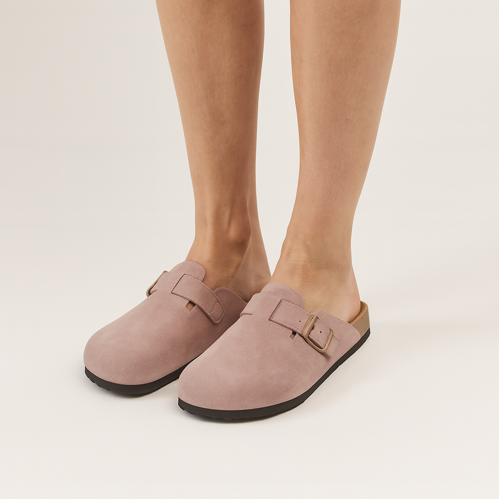 Women's Suede Slip-On Buckle Clog Mules