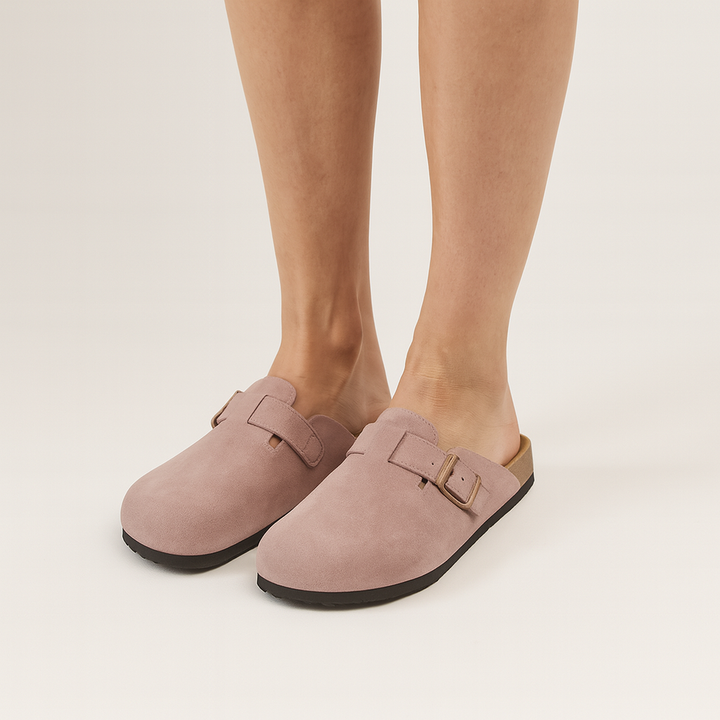 Women's Suede Slip-On Buckle Clog Mules