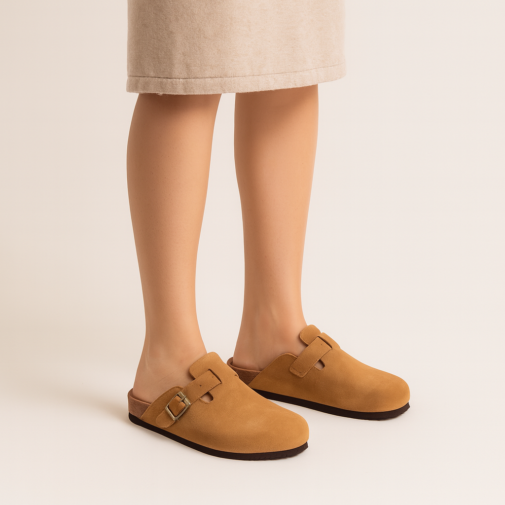 Women's Suede Slip-On Buckle Clog Mules