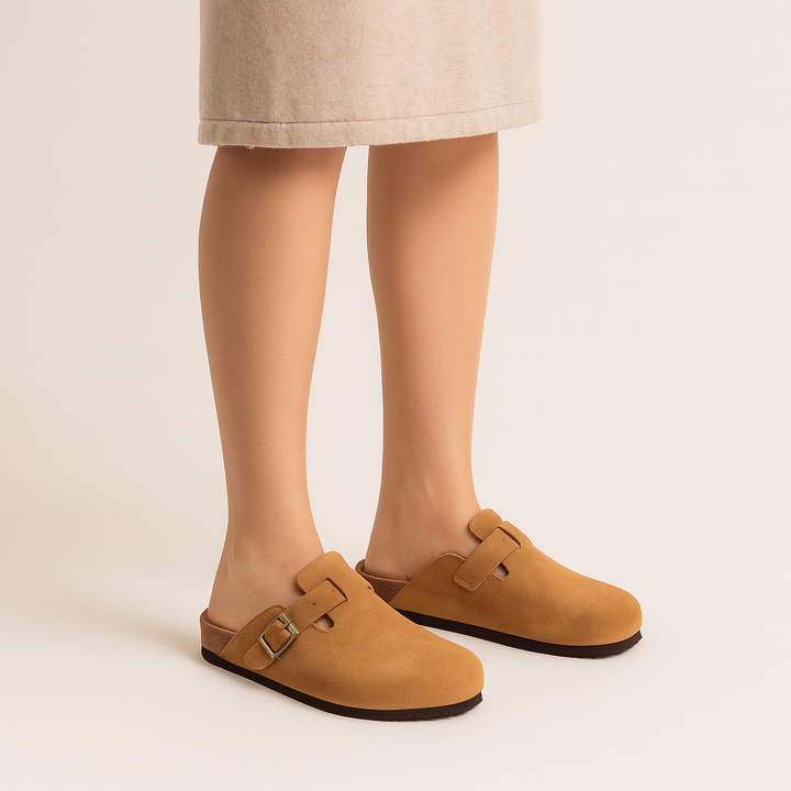 Women's Suede Slip-On Buckle Clog Mules