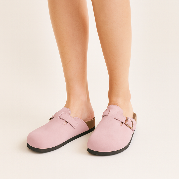Women's Suede Slip-On Buckle Clog Mules