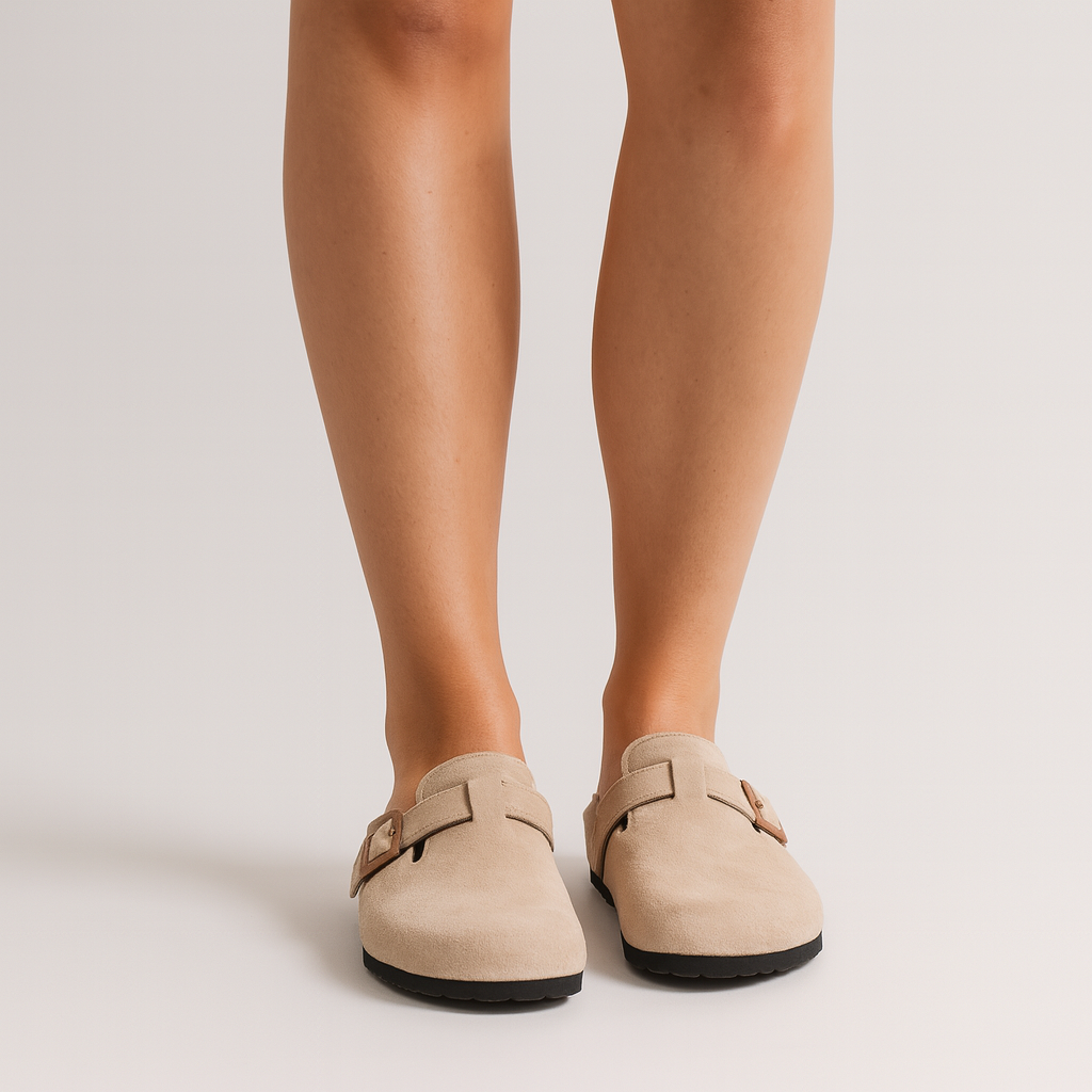 Women's Suede Slip-On Buckle Clog Mules