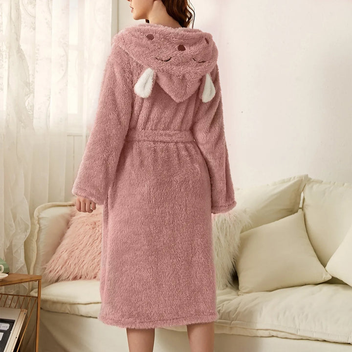 Women's Fleece Hooded Dressing Gown Bathrobe