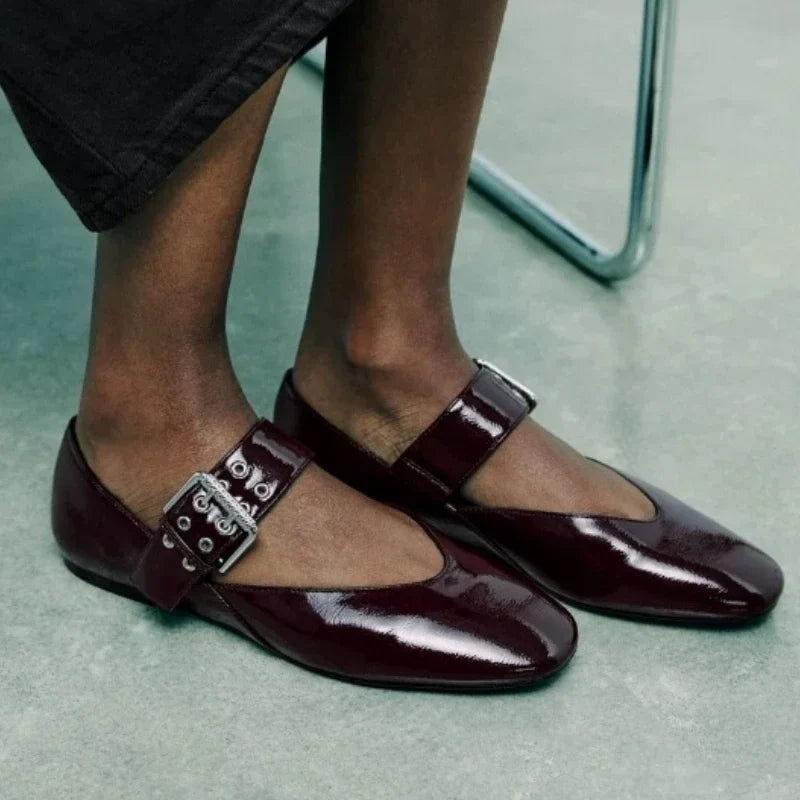 Mocassins plats pour femmes en cuir, à bride avec boucle léopard