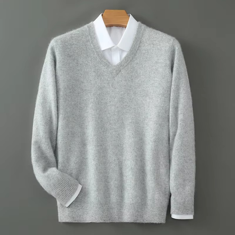 Men's V-Neck Merino Wool Sweater Pullover Knit Jumper Top
