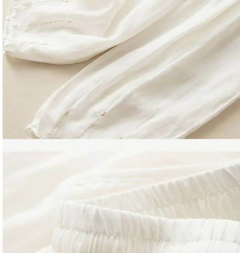 Pantalon en lin pour femme, coupe ample, jambe large, avec cordon de serrage