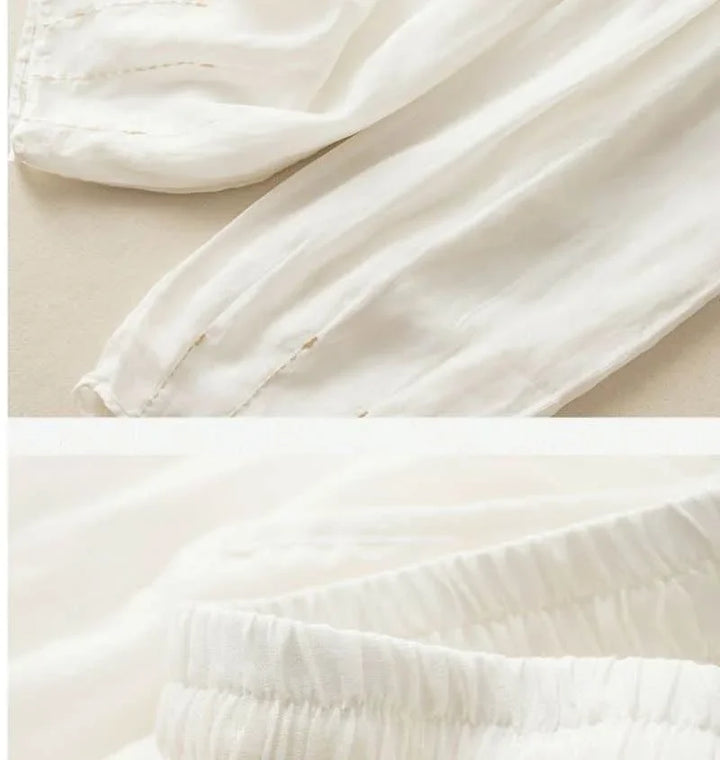 Pantalon en lin pour femme, coupe ample, jambe large, avec cordon de serrage