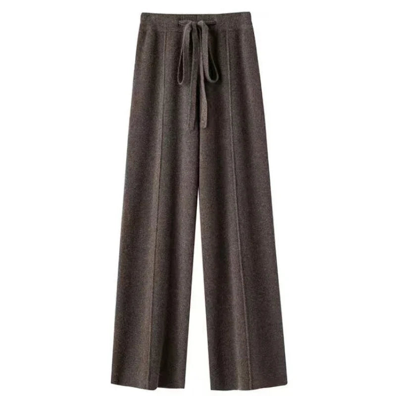 Women's Wide Leg Trousers High Waist Wool Mix Lounge Pants