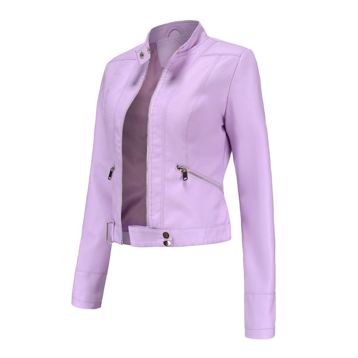 Veste de motard en cuir pour femme, coupe ajustée, fermeture zippée, manteau court