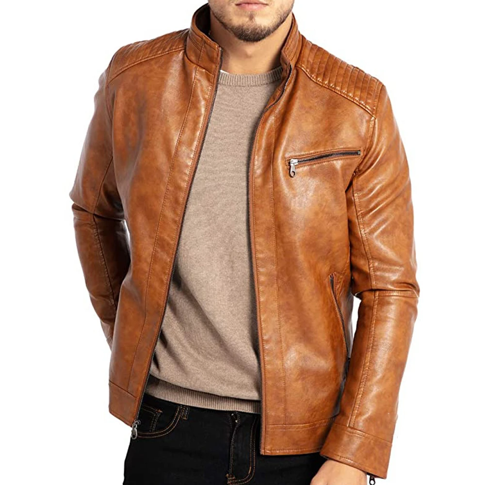 Men's Leather Bomber Jacket Classic Fit Outerwear