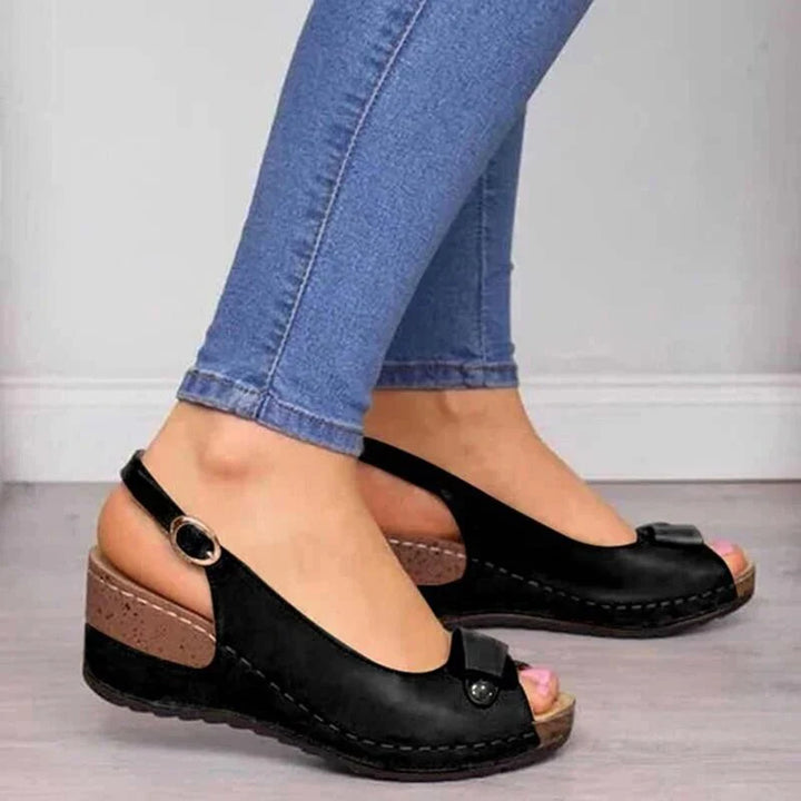 Women’s Leather Open-Toe Platform Wedge Sandals