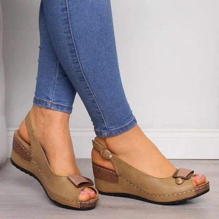 Women’s Leather Open-Toe Platform Wedge Sandals