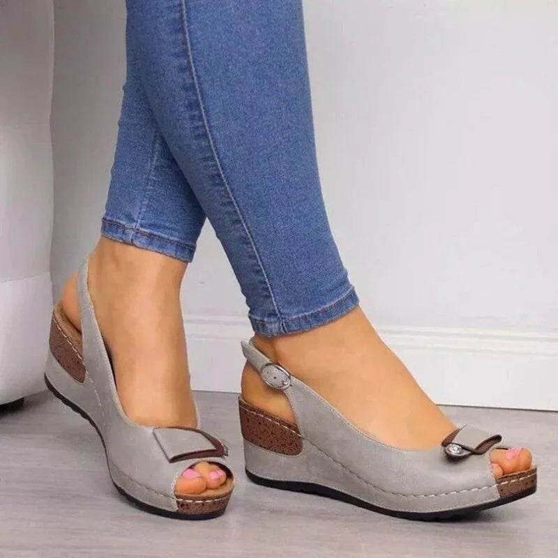 Women’s Leather Open-Toe Platform Wedge Sandals
