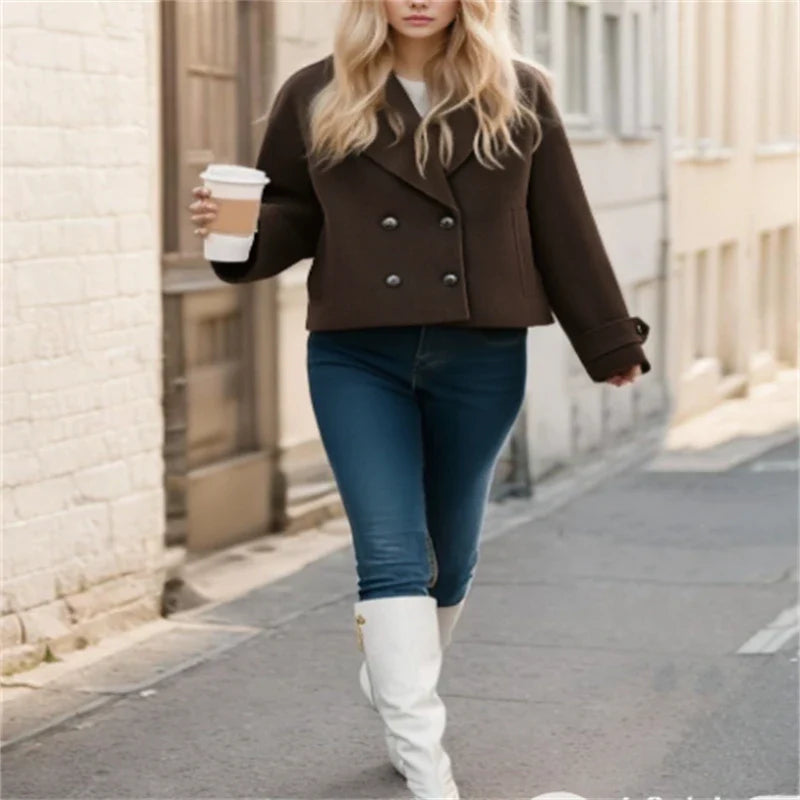Women's Wool Double Breasted Cropped Coat
