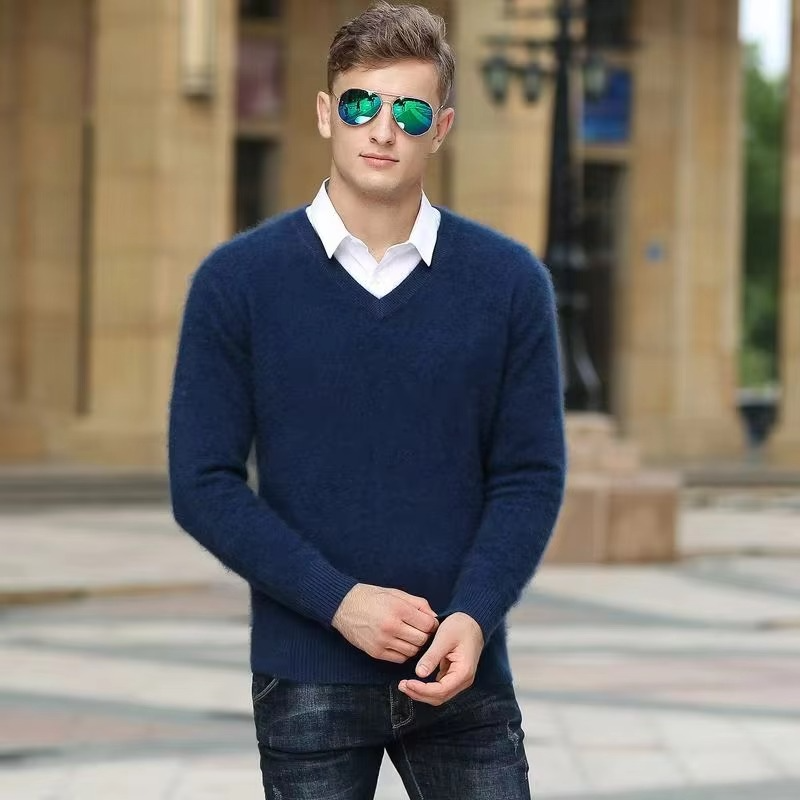 Men's V-Neck Merino Wool Sweater Pullover Knit Jumper Top