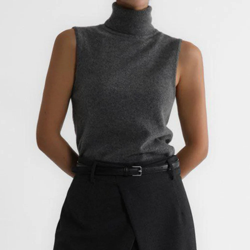 Women's Wool Turtleneck Sleeveless Tank Top