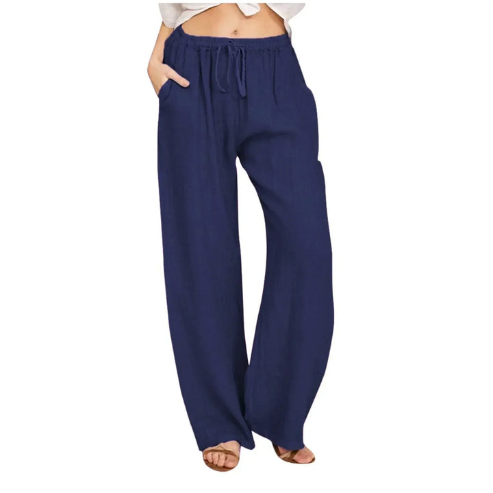 Women's Linen Wide Leg Trousers Elastic Waist Drawstring High Waisted Pants