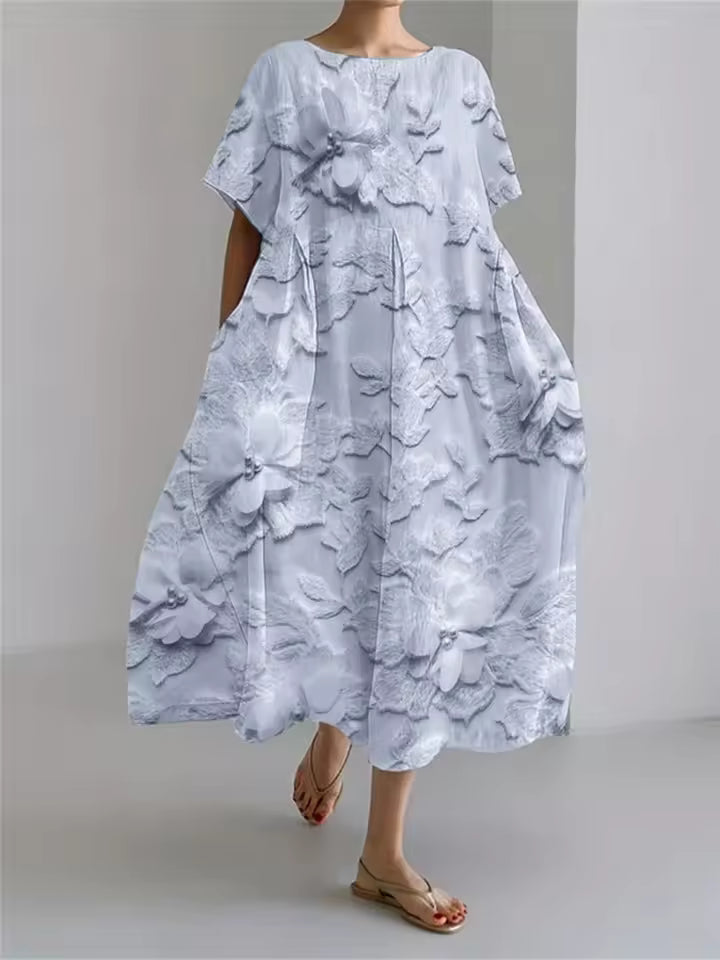 Women's Loose Linen Maxi Dress Short Sleeve Oversized Kaftan