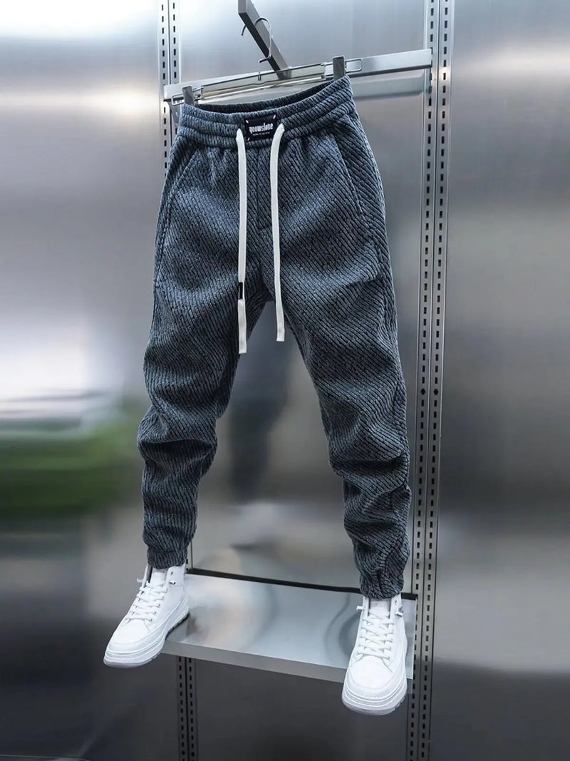 Men's Slim Fit Ribbed Knit Drawstring Jogger Pants