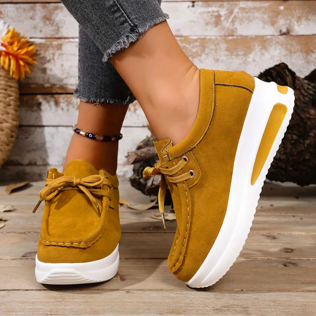 Women's Leather Platform Trainers Wedge Sneakers