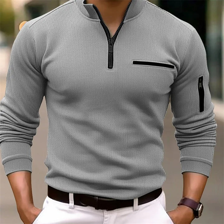 Men's Knit Ribbed Quarter Zip Pullover Jumper Sweater
