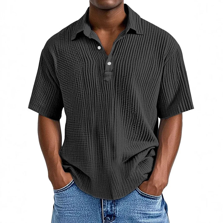Men's Ribbed Knit Polo Shirt Short Sleeve Casual Top