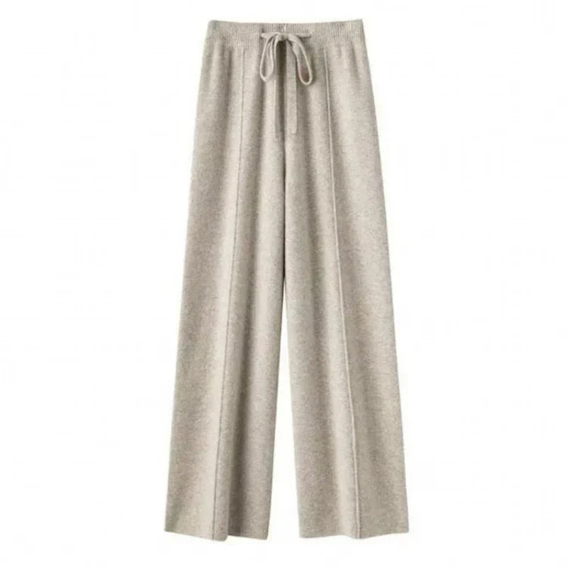 Women's Wide Leg Trousers High Waist Wool Mix Lounge Pants