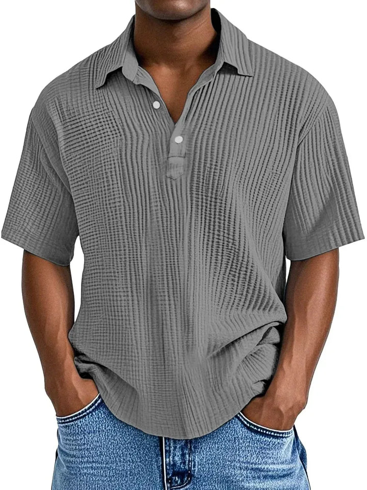 Men's Ribbed Knit Polo Shirt Short Sleeve Casual Top