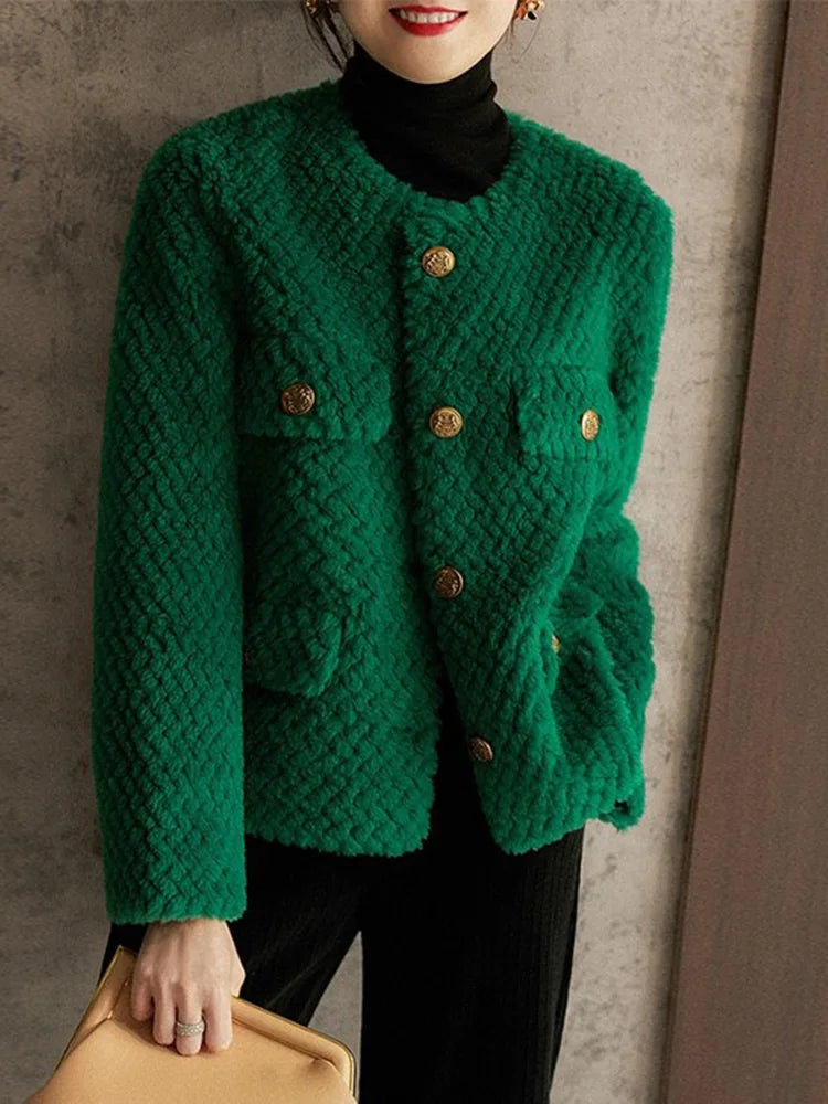 Women's Wool Tweed Jacket Knit Cardigan Outerwear Top