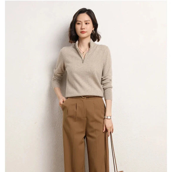 Women's Half Zip Merino Wool Knit Sweater