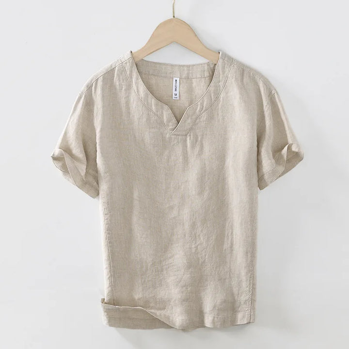 Men’s Linen Blend V-Neck Short Sleeve Shirt