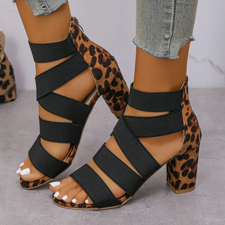 Women's Suede Cross Strap Block Heel Sandals