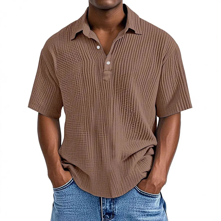 Men's Ribbed Knit Polo Shirt Short Sleeve Casual Top