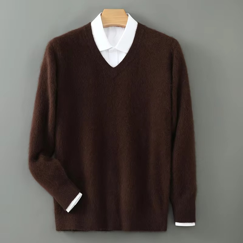 Men's V-Neck Merino Wool Sweater Pullover Knit Jumper Top