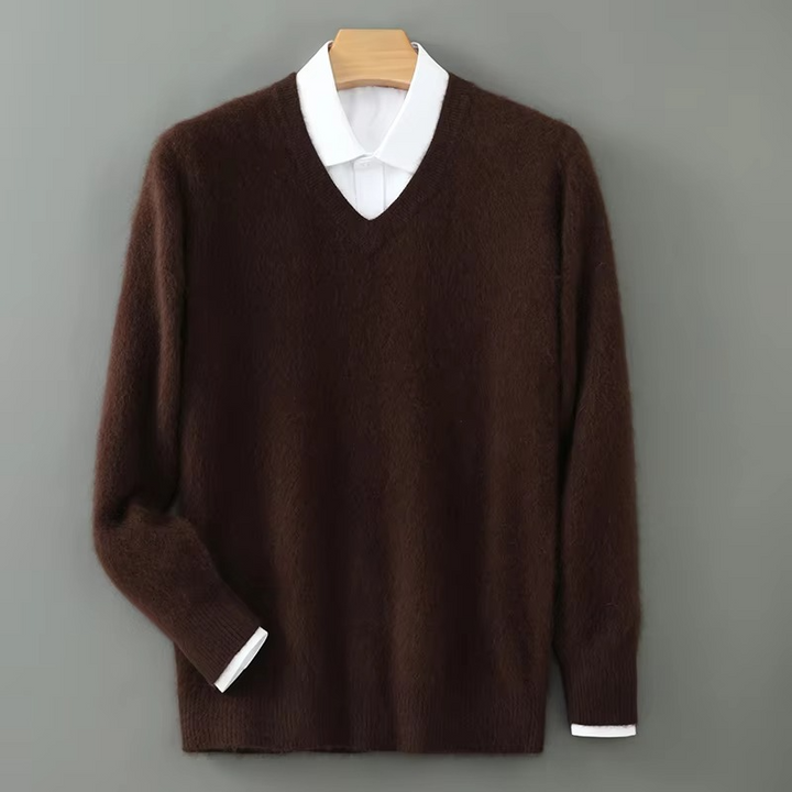 Men's V-Neck Merino Wool Sweater Pullover Knit Jumper Top