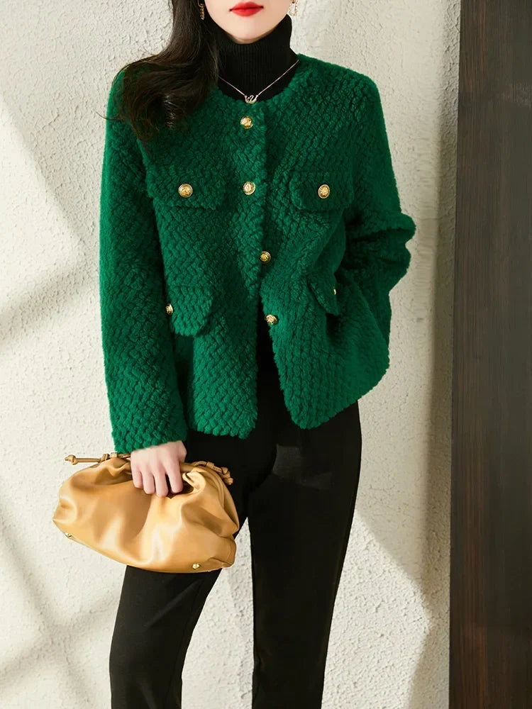 Women's Wool Tweed Jacket Knit Cardigan Outerwear Top