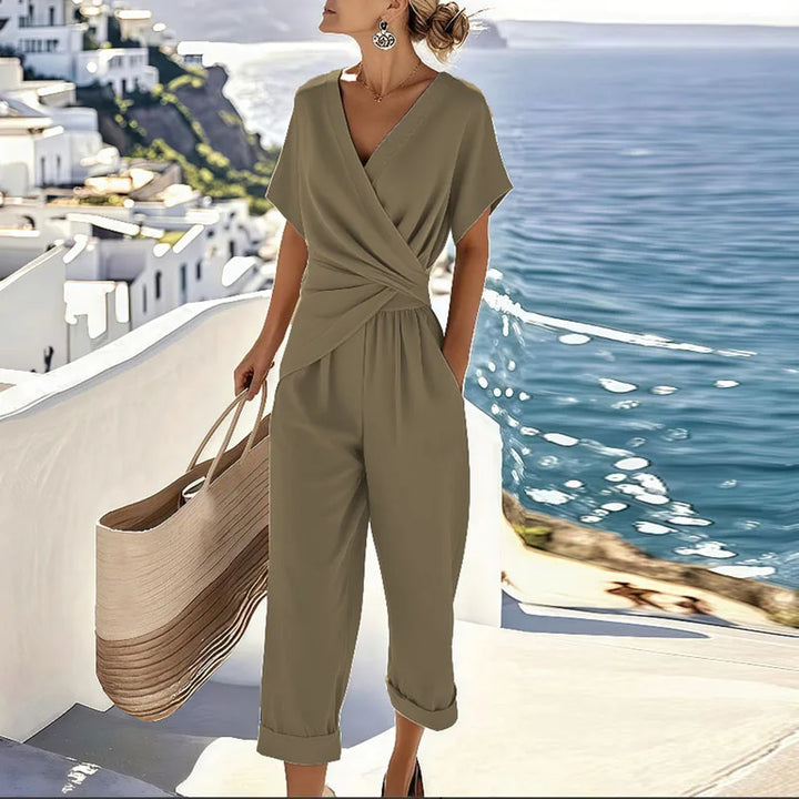 Women's 2 Piece Set Elegant V-Neck Top and Wide Leg Pants