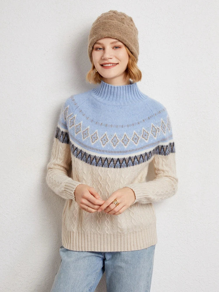 Women's Wool Knit Mock Neck Fair Isle Sweater