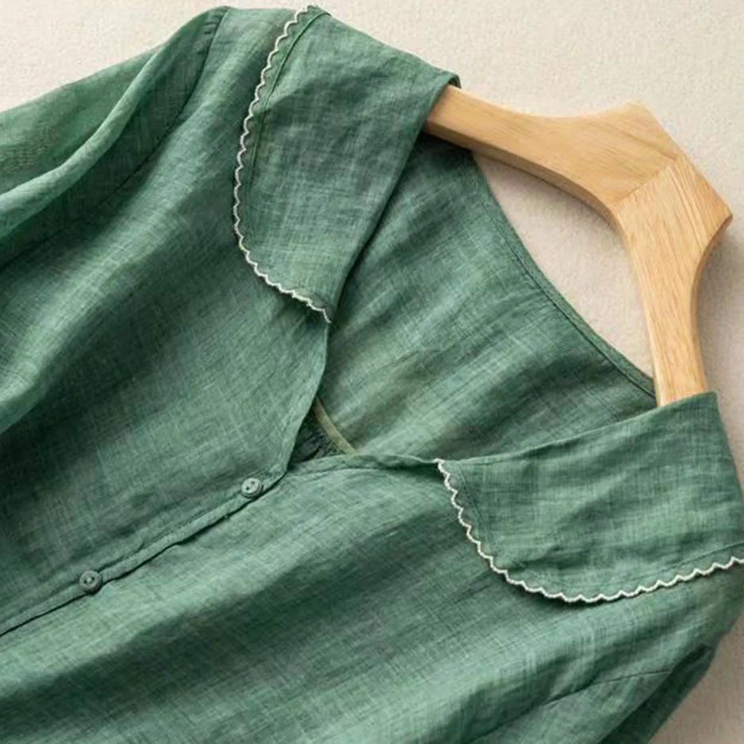 Blouse décontractée pour femme en lin, col en V, manches courtes