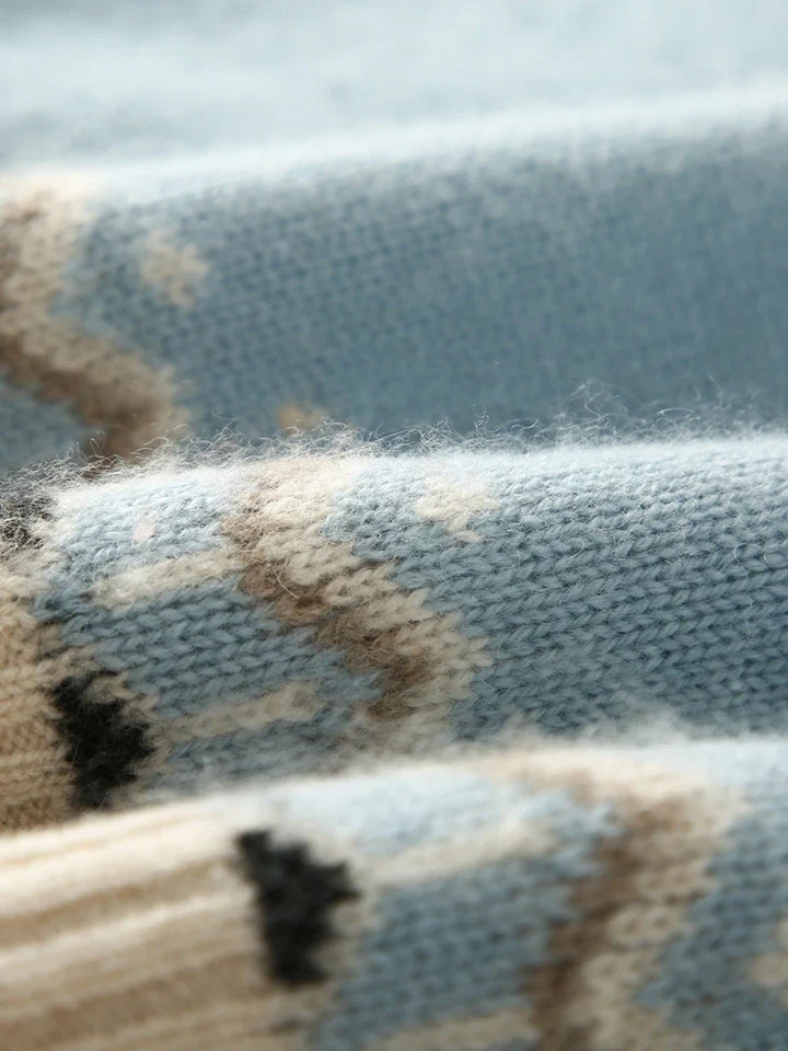 Women's Wool Knit Sweater Pullover Crewneck Fair Isle Knitwear