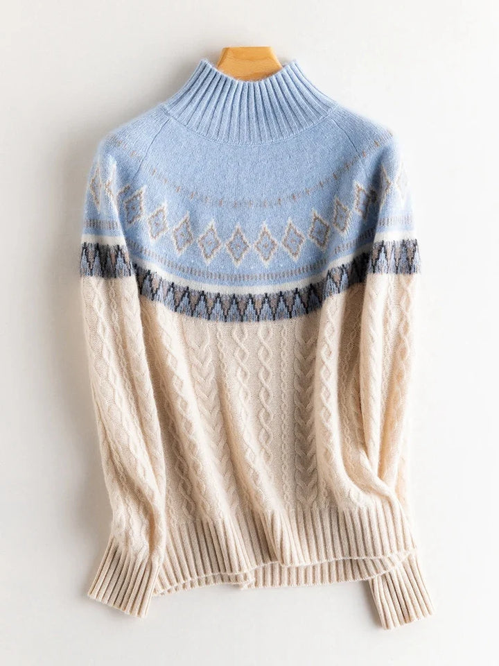 Women's Wool Knit Mock Neck Fair Isle Sweater