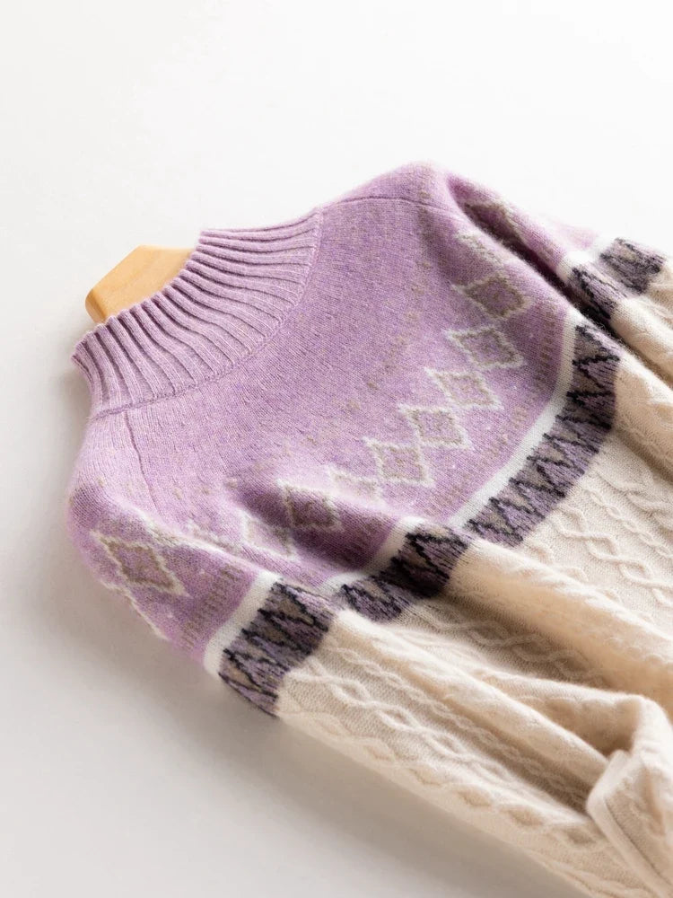 Women's Wool Knit Mock Neck Fair Isle Sweater