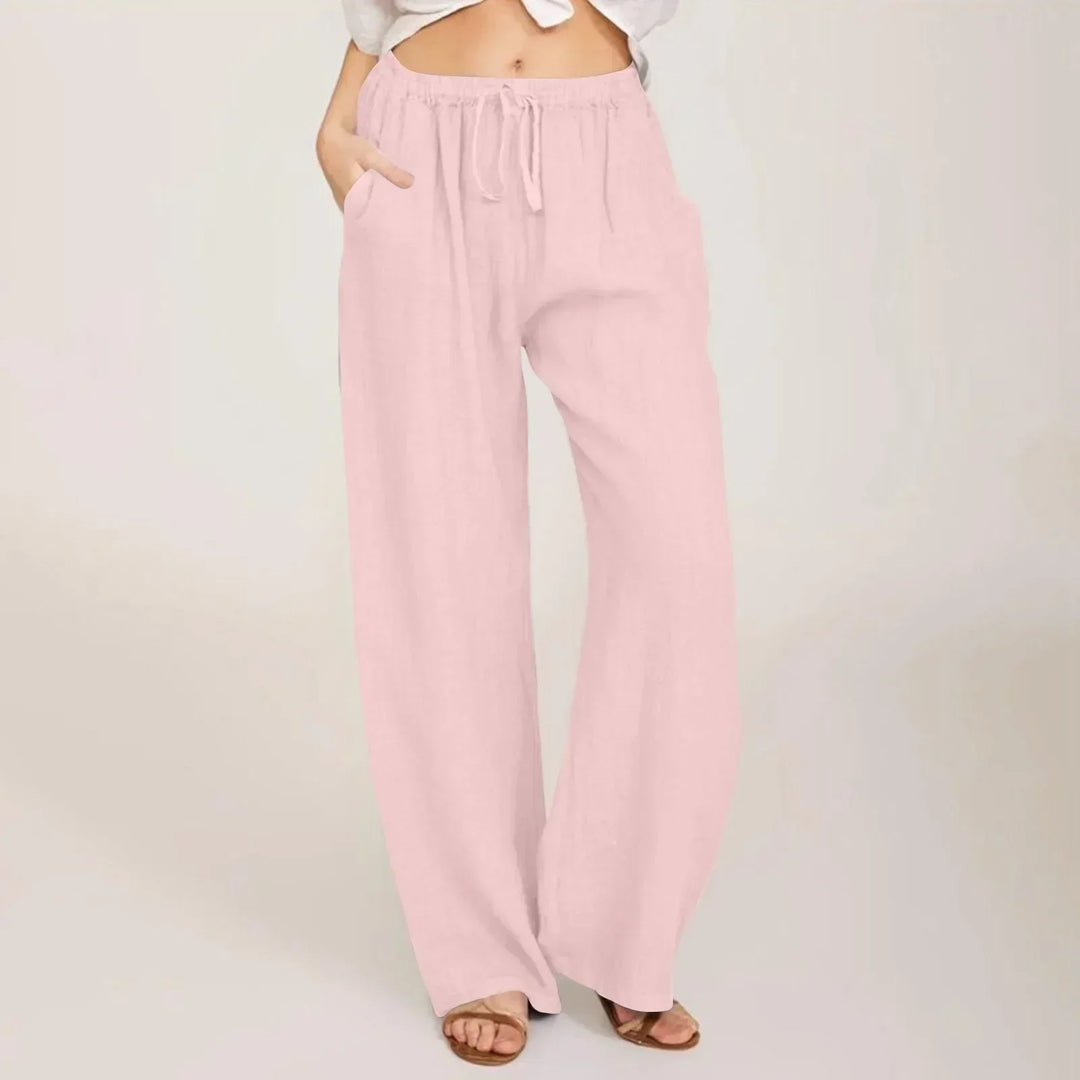Women's Linen Wide Leg Trousers Elastic Waist Drawstring High Waisted Pants