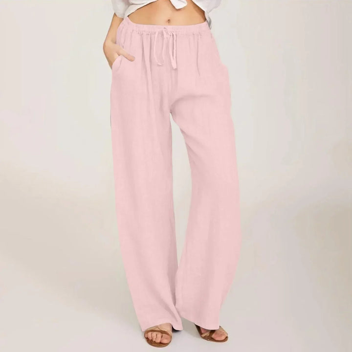 Women's Linen Wide Leg Trousers Elastic Waist Drawstring High Waisted Pants