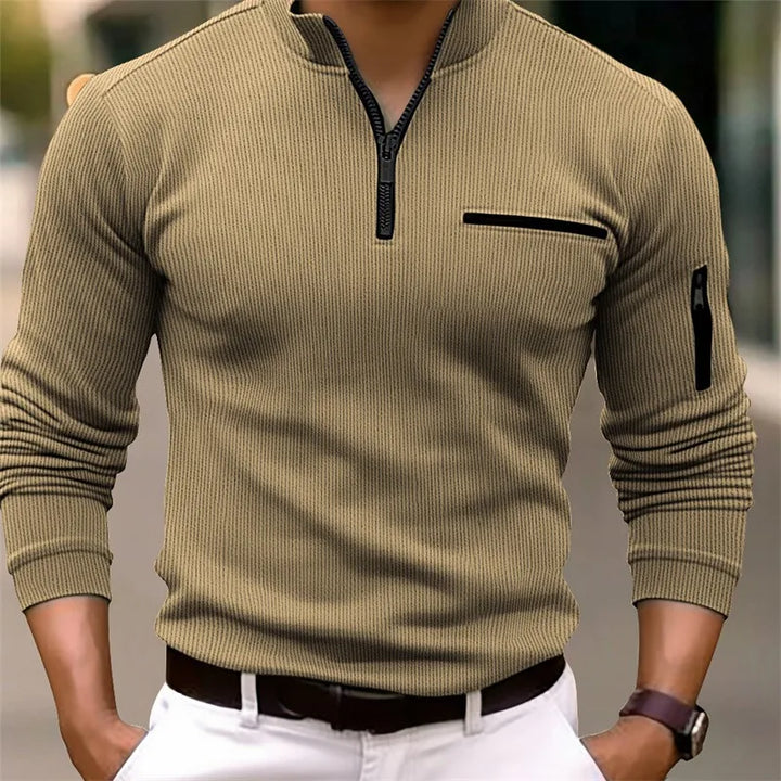 Men's Knit Ribbed Quarter Zip Pullover Jumper Sweater
