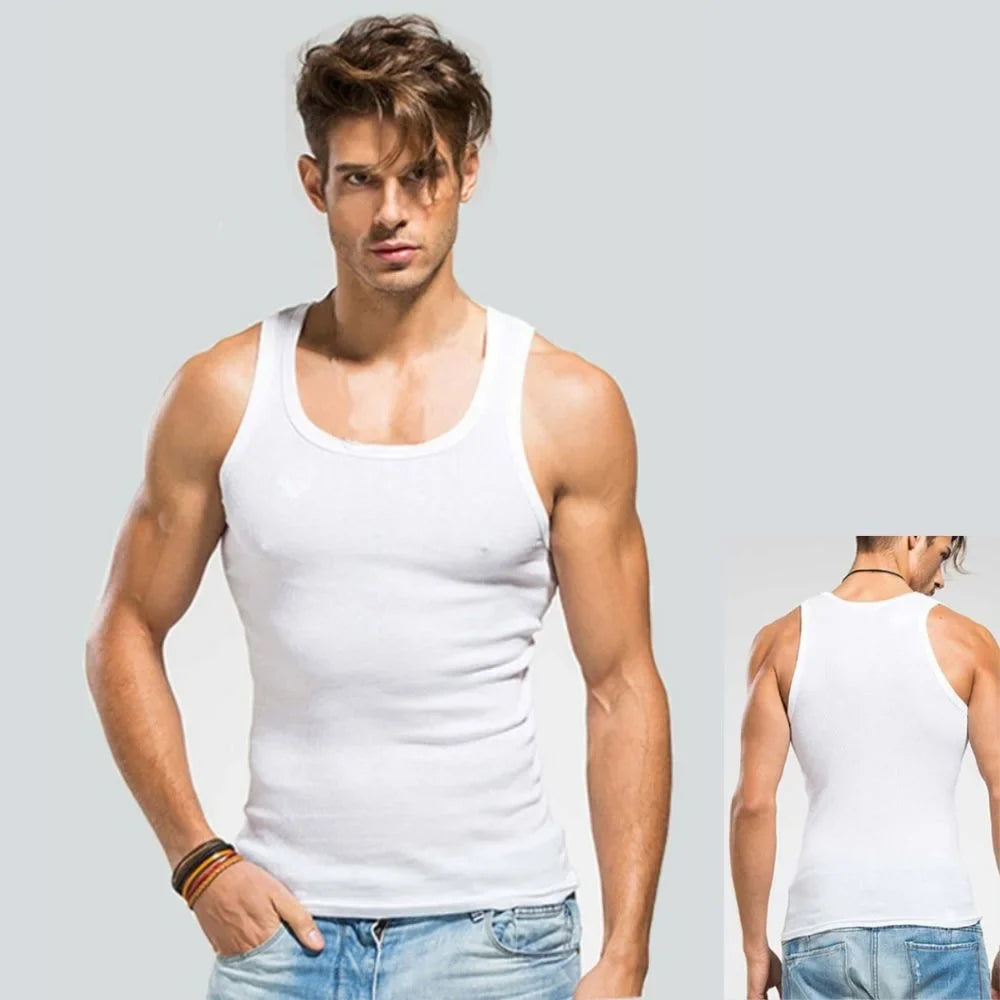 Men's Ribbed Knit Athletic Vest Undershirt Gym Tank Top