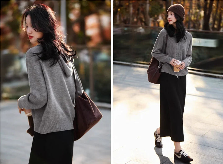 Women's Knit Hoodie Pullover Zip Up Jumper Sweatshirt