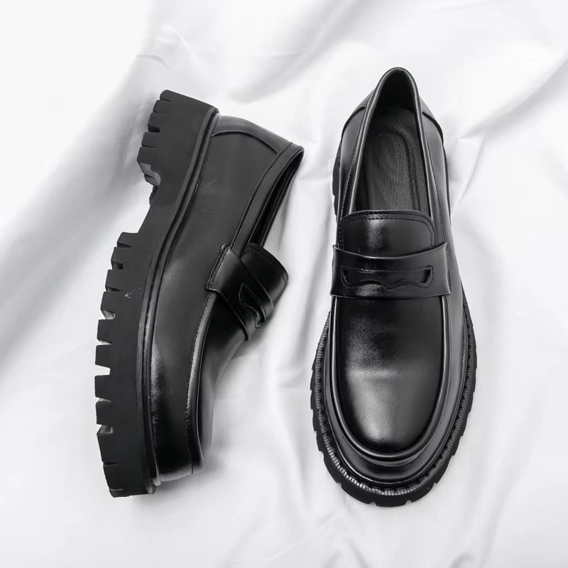 Women's Chunky Platform Leather Loafers Slip On Dress Shoes