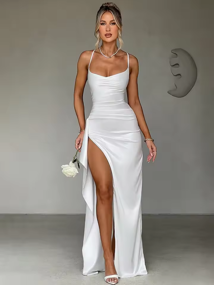 Women’s Satin High-Slit Formal Maxi Dress