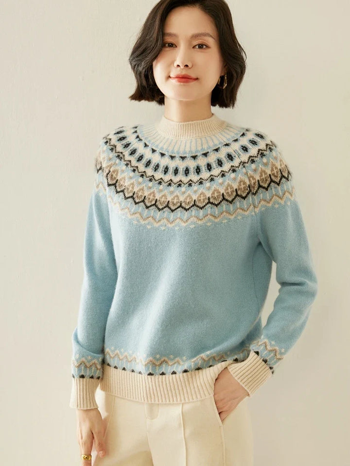 Women's Wool Knit Sweater Pullover Crewneck Fair Isle Knitwear